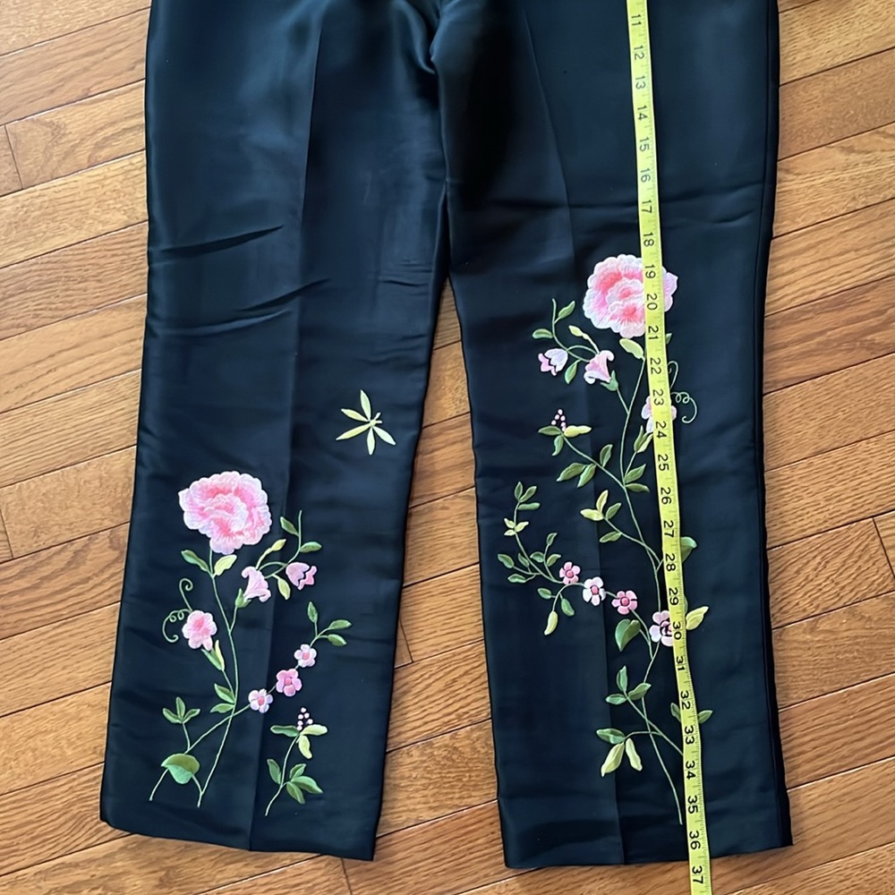 NWT Vintage Ann Taylor 100% Silk Floral Embroidered Black Pants - Picture 13 of 16